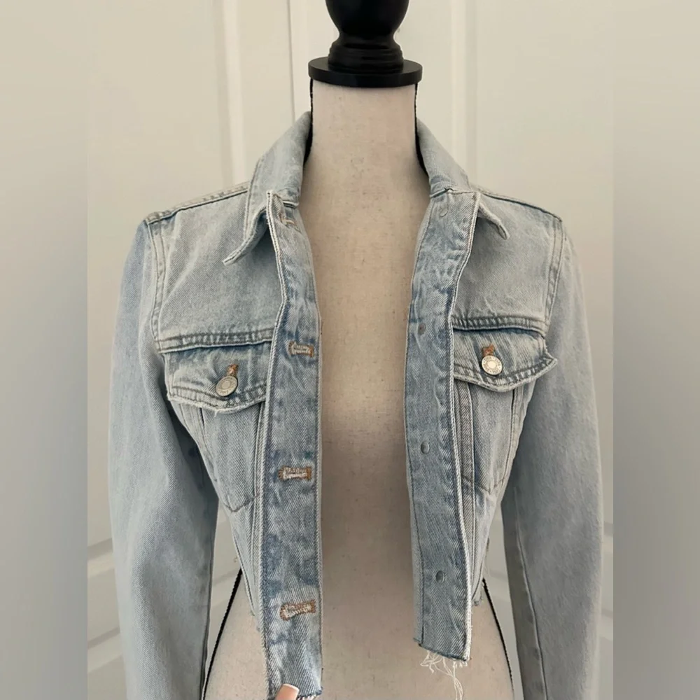 Zara Light Blue Cropped Denim Jacket - Picture 3 of 5